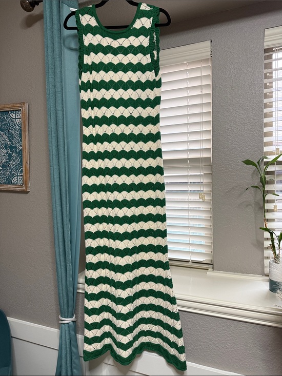 Misa Los Angeles Dresses & Skirts - Misa Los Angeles Green and Cream Crochet Maxi Dress